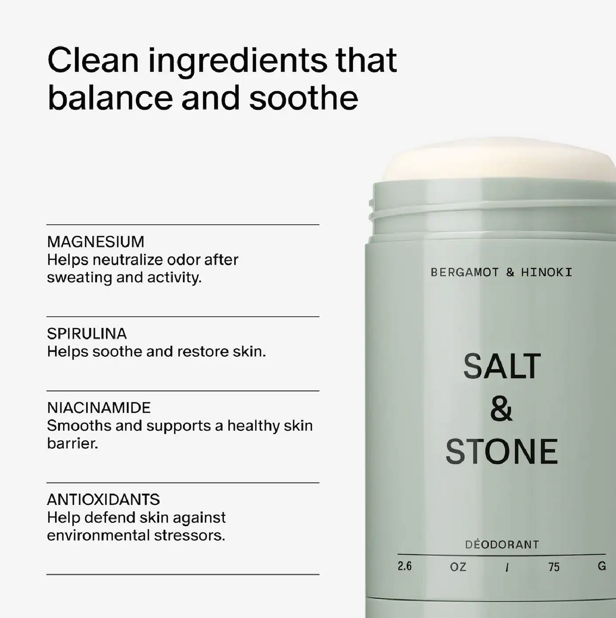 Salt & Stone Bergamot & Hinoki Deodorant – 2.6 oz / 75 g, image 2 of 4
